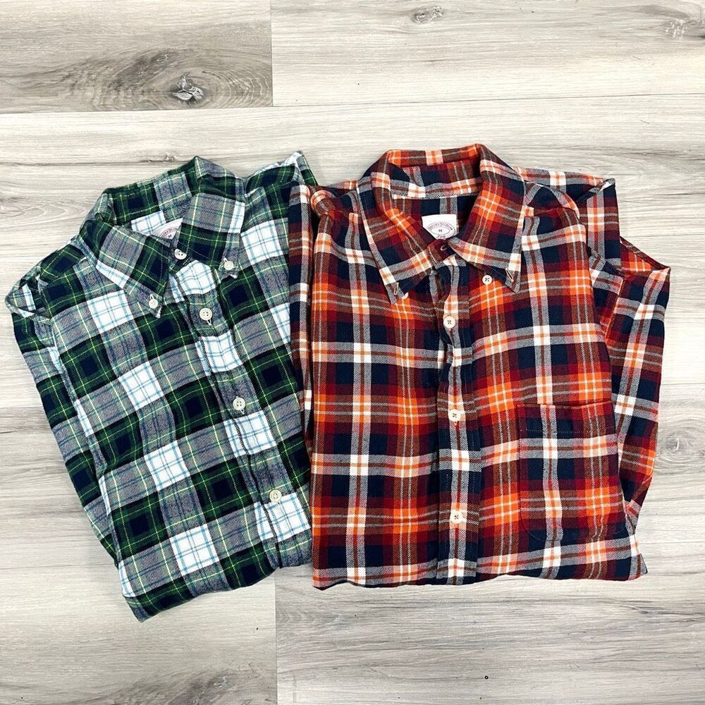 Brooks Brothers Shirts Men’s M Set Bundle Lot of 2 Plaid 346 Regular Fit Flannel